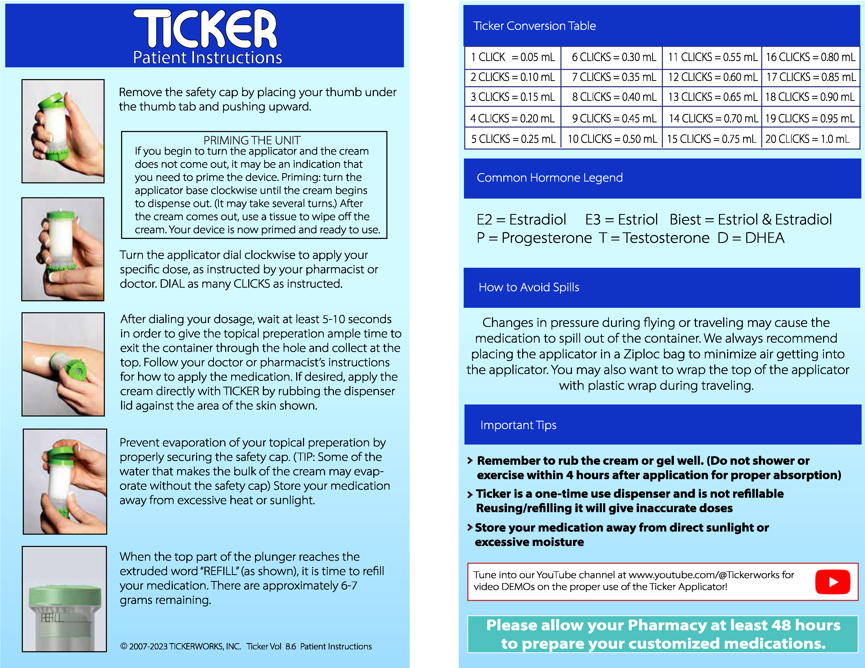 TICKER Patient Instruction Inserts - (100 Count)